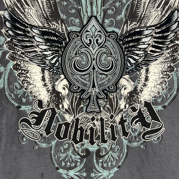 🔥🔥 NOBILITY Affliction Y2K Dark Gray Graphic Grunge Tee Men Size XL - EXCELLEN - Picture 4 of 10